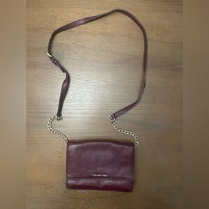 Michael Kors Pebble Leather Crossbody Bag - Burgundy with Gold Chain